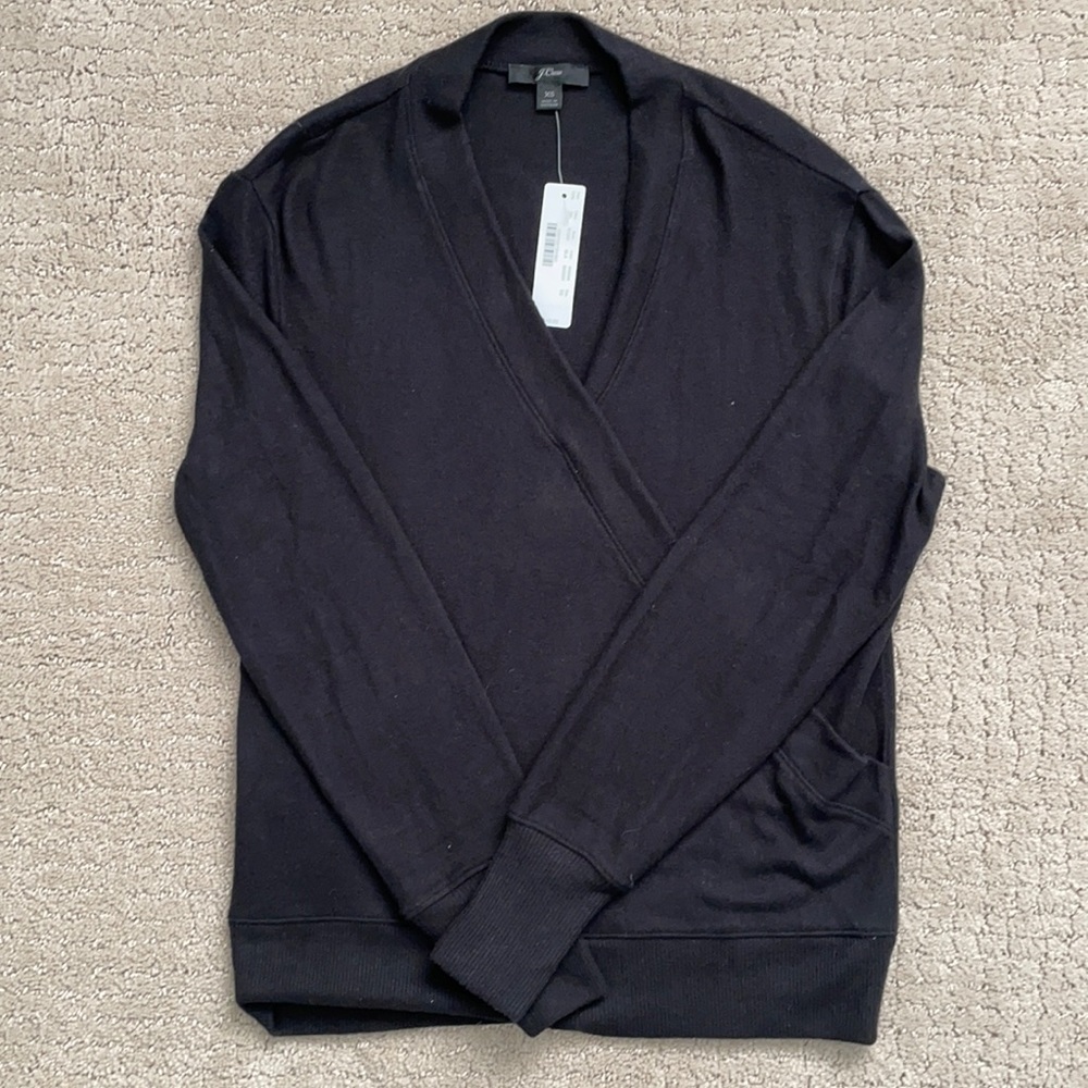 J. Crew Black Faux Wrap Sweater (X-Small)